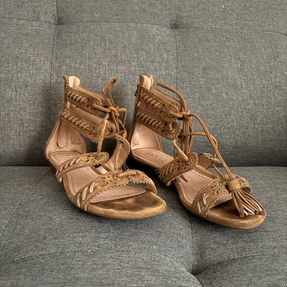 Coach Gladiator Tie Up Suede Wedge Sandals - Picture 4 of 8